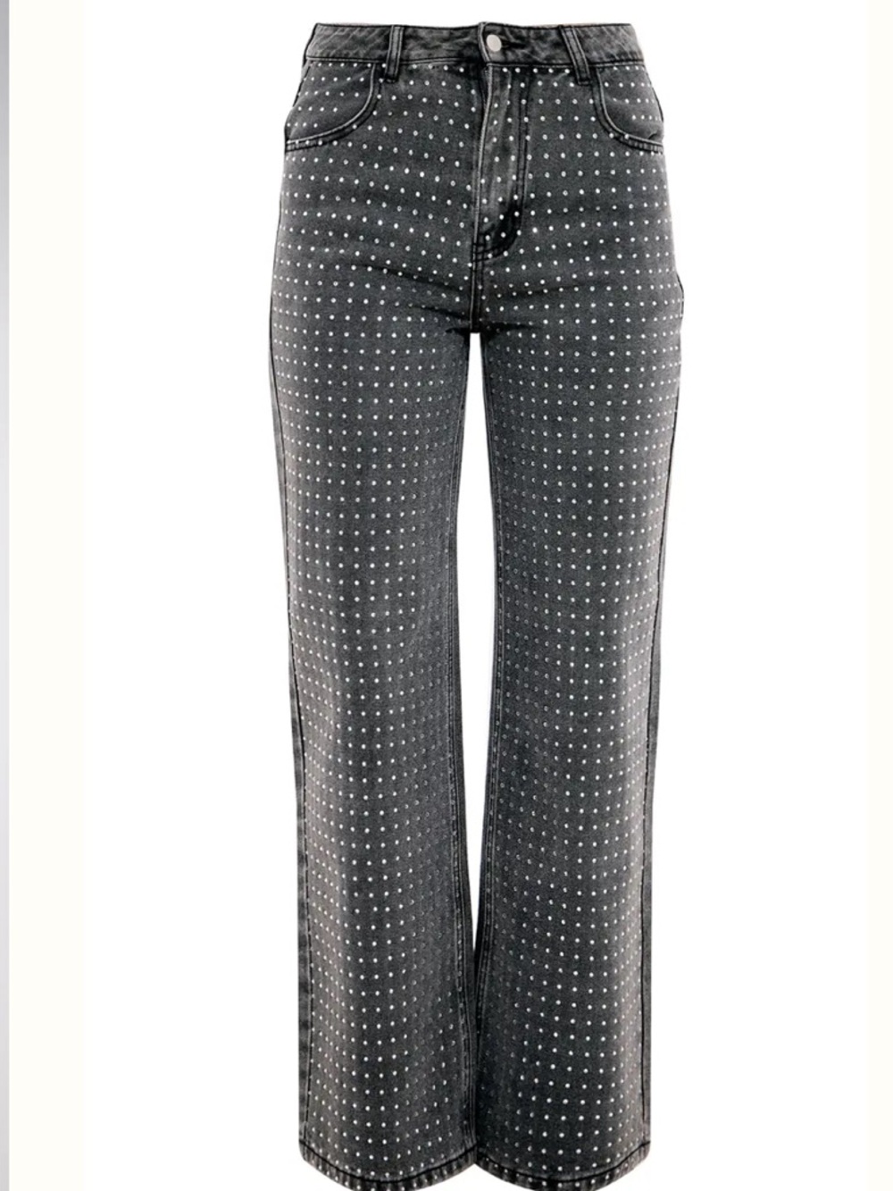 PrettyLittleThing Gray Washed High Rise Diamante Front Straight Leg Jeans Size 4 - Picture 3 of 9